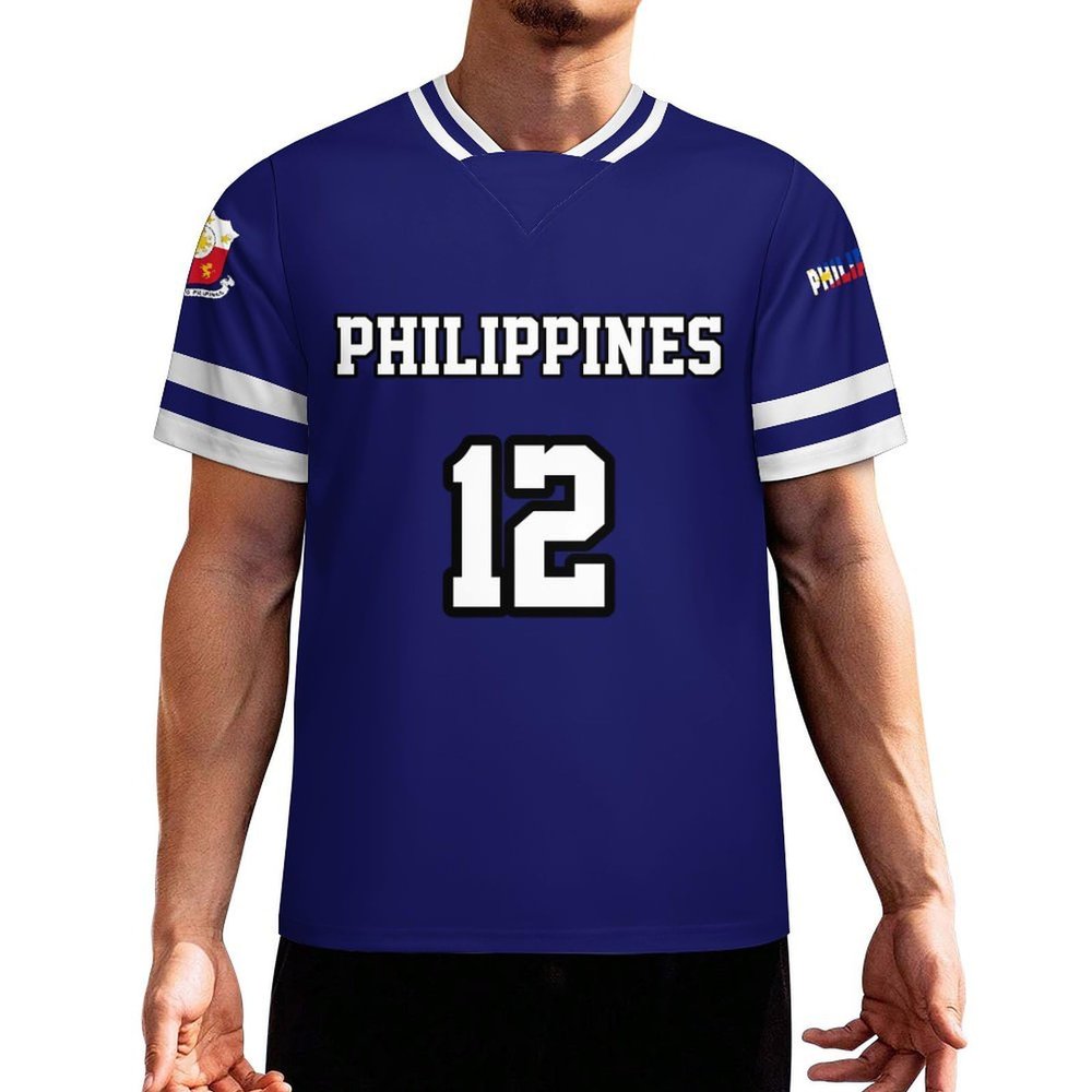 Vafogehu Flag of Philippines Men's Football Jersey Basketball Jersey Short Sleeve Casual T-Shirt 3XL