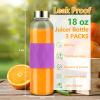 Zukro 18 oz Glass Water Bottles with Lids, 3 Pack Leak Proof Juice Bottles With Stainless Steel Cap for Juicing, Smoothie, Reusable Clear Drinking Jar with Silicone Sleeve for Homemade Beverages view 2