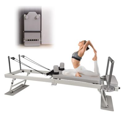 Pilates Reformer Machine, Foldable Pilates Reformer Machine Equipment, Home Gym Pilates Workout Machine for Beginner to Exercise Your Arms, Back, Chest, Abdomen, HipS,with 5 Resistance tu(Color:Beige)