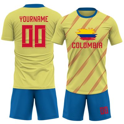 NineFit Basics Custom Colombia Soccer Jersey Men Women Kids Youth Personalized Athletic Shirts with Name Number Logo Yellow Soccer Shirt Set