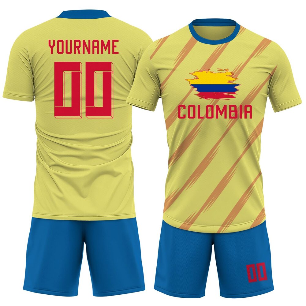 NineFit Basics Custom Colombia Soccer Jersey Men Women Kids Youth Personalized Athletic Shirts with Name Number Logo Yellow Soccer Shirt Set