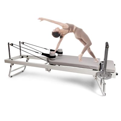 Pilates Reformer, Foldable Reformer Pilates Machine for Home Use, Pilates Exercise Equipment for Home and Gym Workouts with 5 Resistance tubing, Up to 400 LBS(Color:Beige)