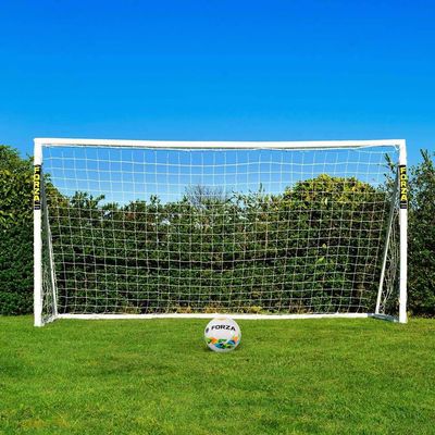 FORZA 12ft x 6ft Soccer Goal | All Weather uPVC Backyard Goals with Quick and Easy Assembly - Optional Training Ball, Target Sheet & Carry Bag (Goal and Ball)
