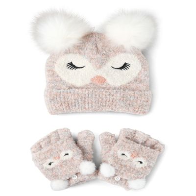 The Children's Place,Girls,Winter Hat and Mittens Cold Weather Set,Owl Set,8 Years,12 Years