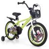 BABY JOY Kids Bike, 18 Inches Child Bike for 4-8 Years Old with Adjustable Height, Training Wheels, Storage Basket, Handbrake & Coaster Brake, Kids Bicycle for Girls Boys (Rabbit Pilot, Green) view 1