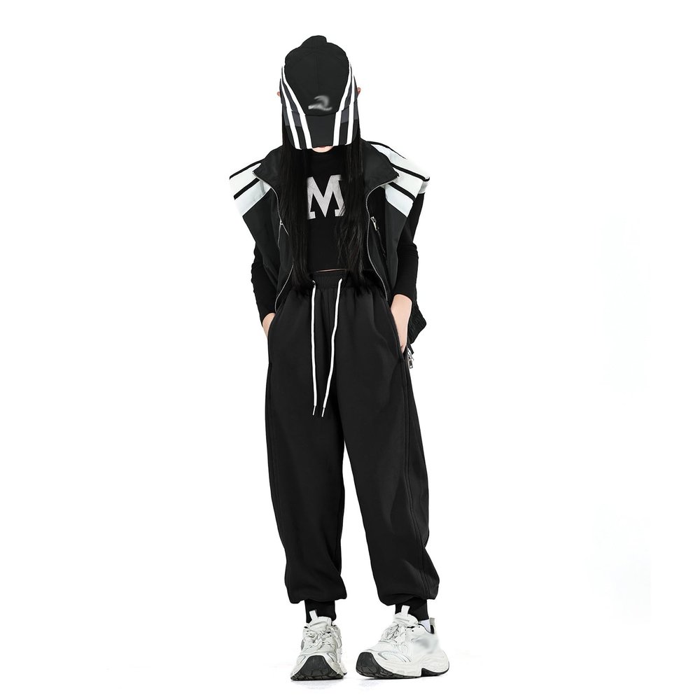 MINI PANDA Girl's Lightweight Drawstring Sweatpants Jogger Pants with Pockets,360 Grams of Soft 100% Cotton Jogging Pants,Medium Thickness Black
