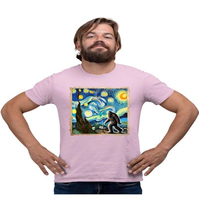 4X-Large Pink Mens The Lost Original - Bigfoot Starry Night Van Gogh T-Shirt
