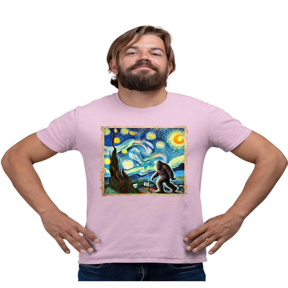 4X-Large Pink Mens The Lost Original - Bigfoot Starry Night Van Gogh T-Shirt