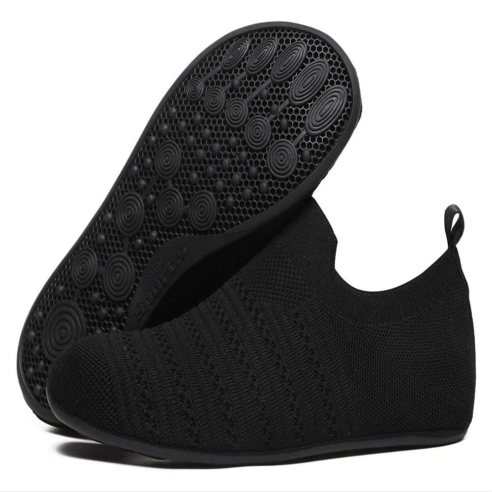 ZhaaDee Womens Mens Slippers with Rubber Sole Ultra-Lightweight House Slipper Socks Around House Floor Shoes Non Slip Indoor&Outdoor (ZD20002AllBlack37)