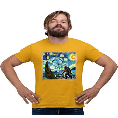 5X-Large Gold Mens The Lost Original - Bigfoot Starry Night Van Gogh T-Shirt