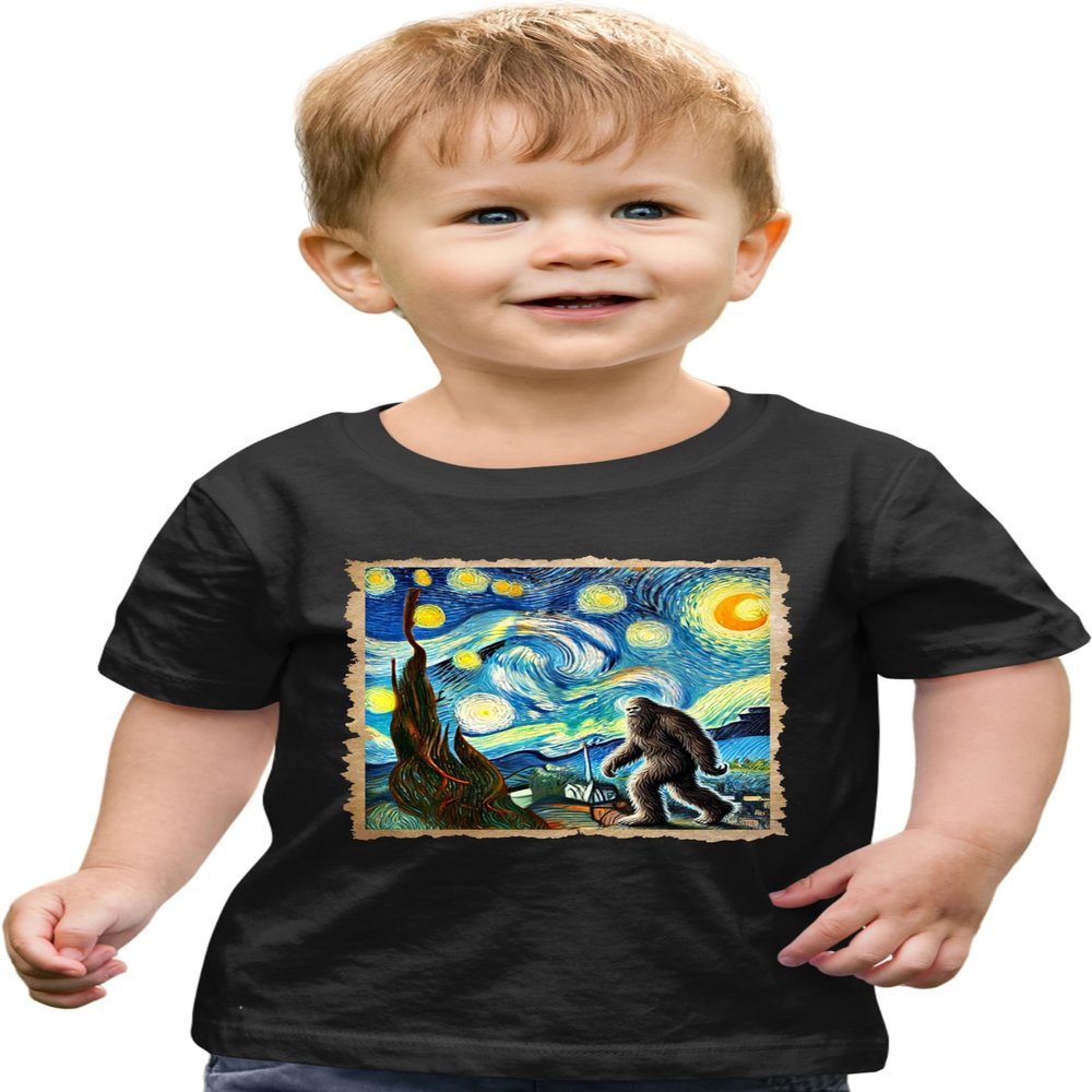 4T Black Toddler The Lost Original - Bigfoot Starry Night Van Gogh Toddler T-Shirt