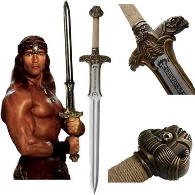 Mettleive | Conan The Barbarian Father Sword Full Tang Conan Real Atlantean Barbarian Destroyer Conquering Double Edge Two Sided Cold Steel Sword (ConanXBrass)