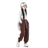 MINI PANDA Girl's Lightweight Drawstring Sweatpants Jogger Pants with Pockets,360 Grams of Soft 100% Cotton Jogging Pants,Medium Thickness Brown view 1