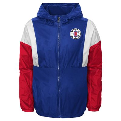 Outerstuff Los Angeles Clippers NBA Boys Youth (8-20) Postin Up Colorblock Windbreaker, Blue Large 14-16