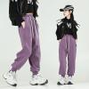 MINI PANDA Girl's Lightweight Drawstring Sweatpants Jogger Pants with Pockets,360 Grams of Soft 100% Cotton Jogging Pants,Medium Thickness Violet view 4