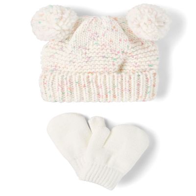 The Children's Place,Unisex Baby,and Toddler Winter Hat and Mittens Cold Weather Set,Pink Multi Pom Set,4 Years,5 Years