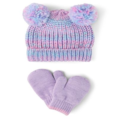 The Children's Place,Unisex Baby,and Toddler Winter Hat and Mittens Cold Weather Set,Dream Lilac Pom Set,2 Years,3 Years
