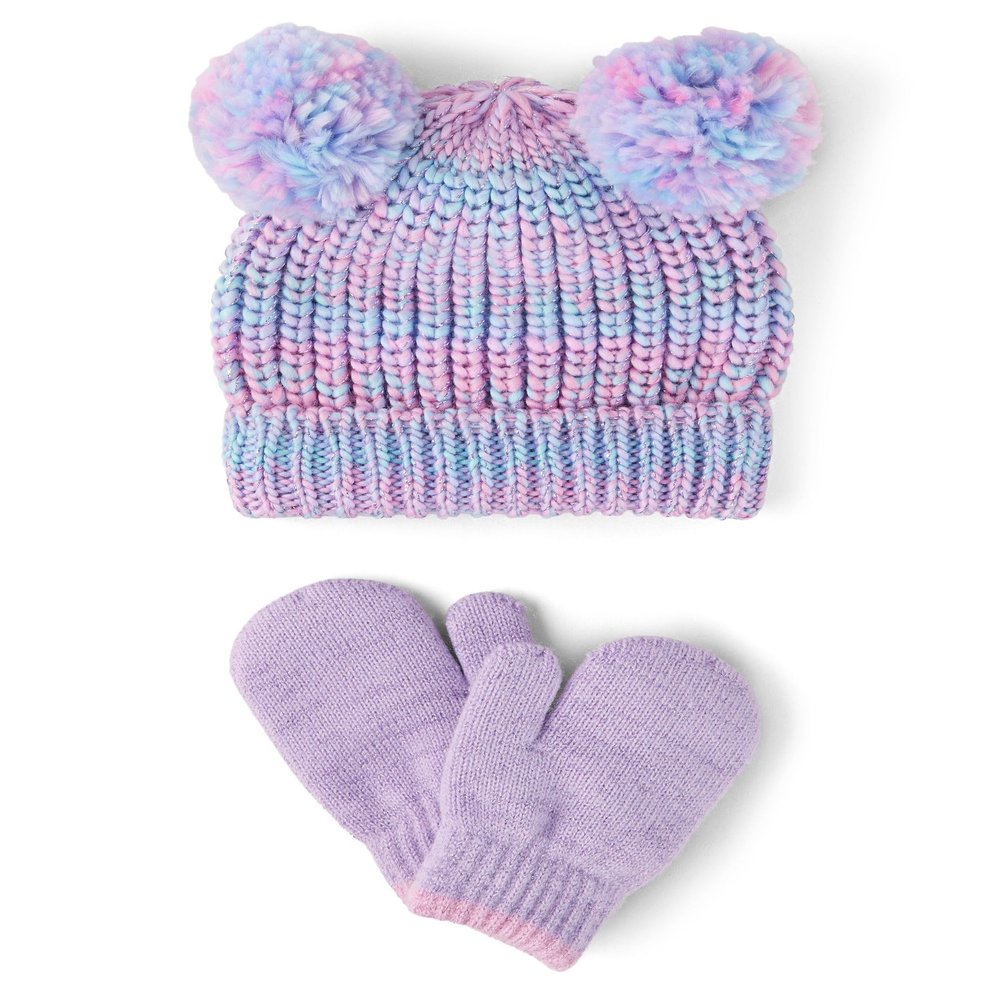 The Children's Place,Unisex Baby,and Toddler Winter Hat and Mittens Cold Weather Set,Dream Lilac Pom Set,2 Years,3 Years