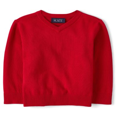The Children's Place,Baby-Boys,and Toddler Pullover V-Neck Sweater,Classic Red,12 Months,18 Months