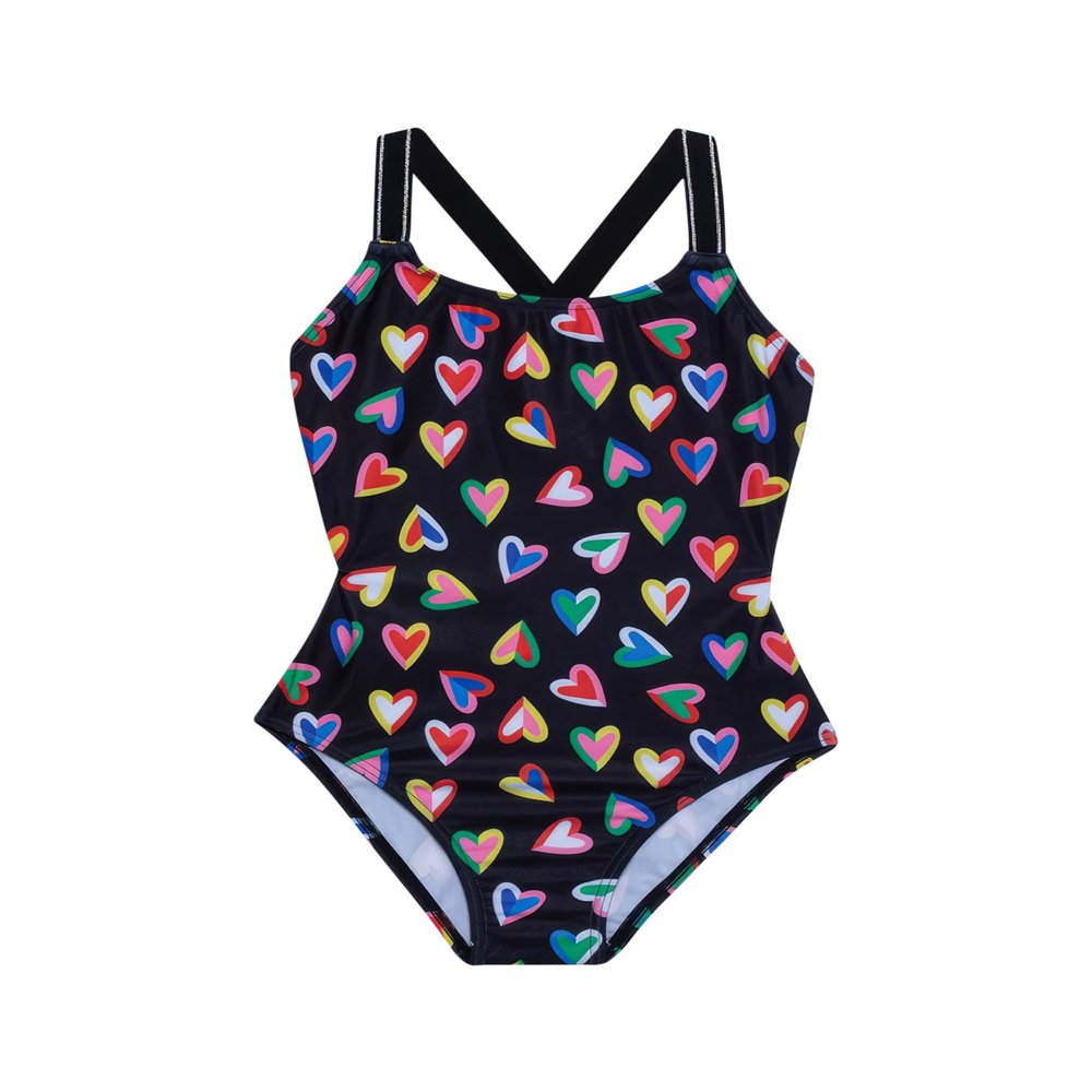 Gottex Girls Kids Toddler and Little Hearts Rainbow Print Colorful One Piece Swimsuit