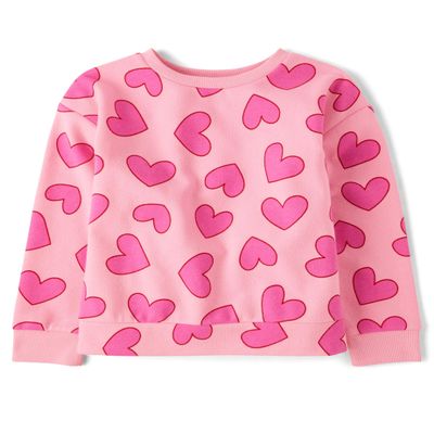 The Children's Place Girls' Long Sleeve Crew Neck Pullover Sweater, Pink Hearts