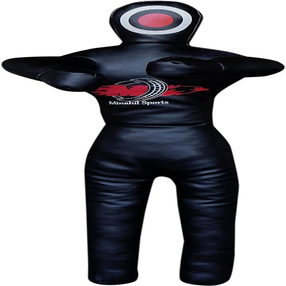 Minahil Sports Wrestling Jiu Jitsu MMA Grappling Dummy Punching Bag Karate Judo Martial Arts Training Throwing Boxing Practice Unfilled 6ft (Black, 6 Ft)