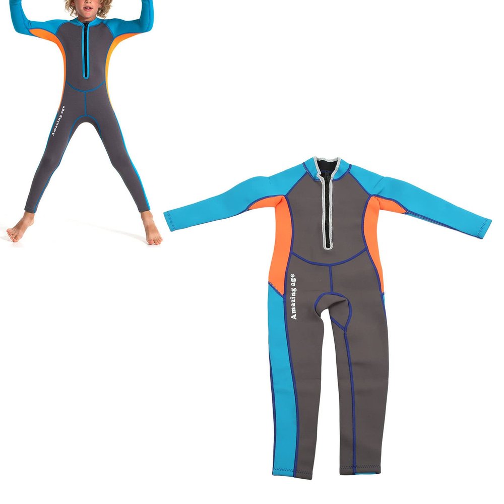 Children's Swimsuit, Kids Wetsuit, Long Sleeve Neoprene, Keep Warm, Sun Swimsuit for Boys, Girls, Surfing, Swimming (Size 6)