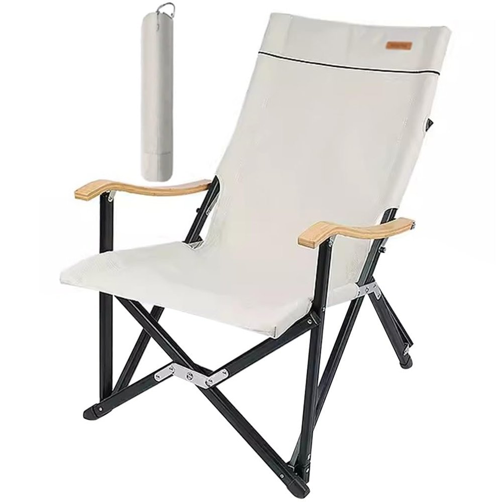 Camping Chair Outdoor Comfortable High Back Camp Chair, Lightweight and Foldable Sports Chair with Storage Bag, Load-Bearing 200kg/440.9lbs(Ivory White)
