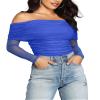 SAUNGKUAI Women's Off The Shoulder Long Sleeve Bodysuit Sexy Slimming Body Suit Tops Sheer Mesh Ruched Fall Outfits 2026 Deepblue XL view 1