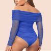 SAUNGKUAI Women's Off The Shoulder Long Sleeve Bodysuit Sexy Slimming Body Suit Tops Sheer Mesh Ruched Fall Outfits 2026 Deepblue XL view 3
