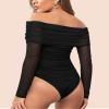 SAUNGKUAI Women's Off The Shoulder Long Sleeve Bodysuit Sexy Slimming Body Suit Tops Sheer Mesh Ruched Fall Outfits 2026 Black XXL view 3