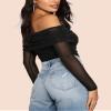 SAUNGKUAI Women's Off The Shoulder Long Sleeve Bodysuit Sexy Slimming Body Suit Tops Sheer Mesh Ruched Fall Outfits 2026 Black XXL view 4