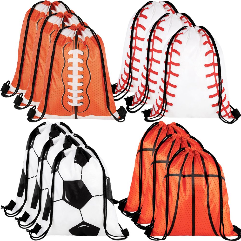 Dyrfolm 24 Pcs Sports Drawstring Bags, Sports Party Favors Goodie Bags for Soccer Baseball Basketball Football, Orange, 9.84 x 11.6 Inch