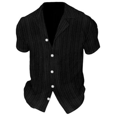 Maiyifu-GJ Men's Summer Casual Shirts Slim Fit Stretch Button Down Shirts Gym Workout Athletic Short Sleeve Dress Shirt (Black,Small)
