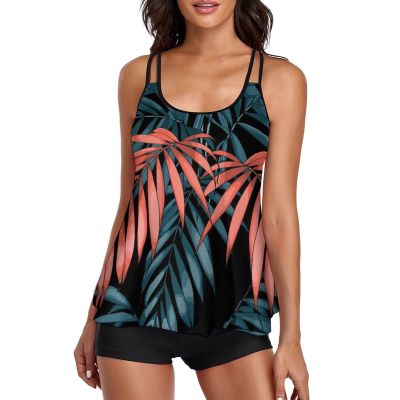 ZYXTIM Womens Athletic 3 Piece Tankini Swimsuits with Shorts Swim Tank Tops with Sports Bra and Boyshorts Bathing Suits C-Green