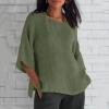 slqdgmryz Linen Tops for Women 3/4 Sleeve Plus Size Crew Neck T Shirts Loose Fit Three Quarter Length Dressy Blouses Summer Shirts for Women 2025 3/4 Length Sleeve Womens Tops view 2