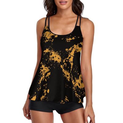 ZYXTIM Tankini Swimsuits for Women Two Piece Tummy Control Bathing Suits Blouson Tankini Top with Sporty Boy Shorts