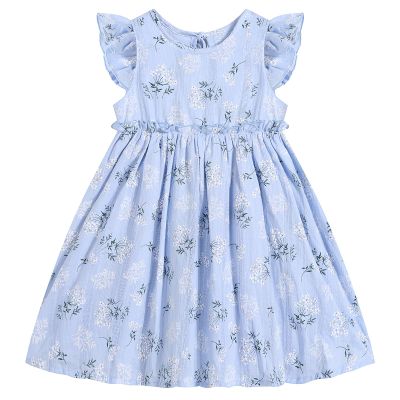 Csbks Toddler Baby Girls' Sundress with Ruffle Halter Sleeveless and Swing Dress Blue Floral 120