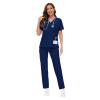 VIAOLI Scrubs for Women with Modern V-Neck Top & Straight Pants Scrubs Set - Athletic Nursing Uniform Workwear (Navy Blue,M,Medium) view 1