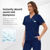VIAOLI Scrubs for Women with Modern V-Neck Top & Straight Pants Scrubs Set - Athletic Nursing Uniform Workwear (Navy Blue,M,Medium) view 2