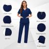 VIAOLI Scrubs for Women with Modern V-Neck Top & Straight Pants Scrubs Set - Athletic Nursing Uniform Workwear (Navy Blue,M,Medium) view 4