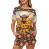 Xhuibop Aztec Tribal Pajamas for Women Size S Sunflower Highland Cow Women's Novelty Print Pajamas Set 2 Piece Summer Short Sleeve Sleepwear with Pockets view 1