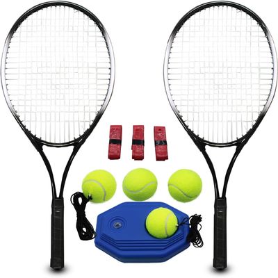Magicorange Tennis Rackets for Adults 2 Players Recreational Tennis Racquet Set for Beginners and Professional with 4 Tennis Balls, 3 Overgrips, 1 Bag (Black)
