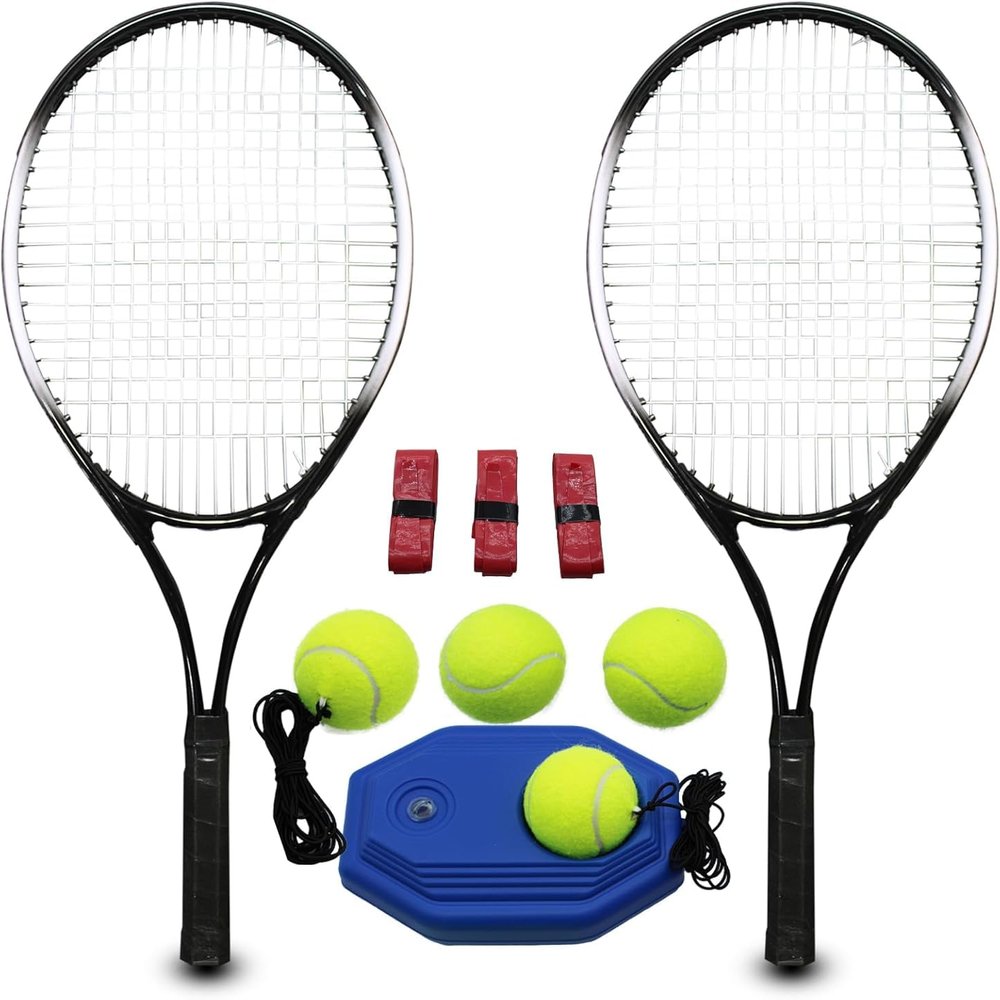 Magicorange Tennis Rackets for Adults 2 Players Recreational Tennis Racquet Set for Beginners and Professional with 4 Tennis Balls, 3 Overgrips, 1 Bag (Black)
