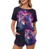 Xhuibop Galaxy Wolf Women Pajamas Set of 2 Star Short Sleeve T-Shirts Shorts Jumpsuit Sleepwear Size L Nightwear Home Summer Pajamas Suit for Women view 1