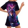 Xhuibop Galaxy Wolf Women Pajamas Set of 2 Star Short Sleeve T-Shirts Shorts Jumpsuit Sleepwear Size L Nightwear Home Summer Pajamas Suit for Women view 3