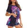 Xhuibop Galaxy Wolf Women Pajamas Set of 2 Star Short Sleeve T-Shirts Shorts Jumpsuit Sleepwear Size L Nightwear Home Summer Pajamas Suit for Women view 4