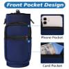 AceTreker 32 oz 40 oz Water Bottle Holder with Strap, Sport Water Bottle Sleeve with 2 Pockets, Neoprene Metal Thermo Bottle Sling Bag for Walking, Hiking, Camping-Navy view 2