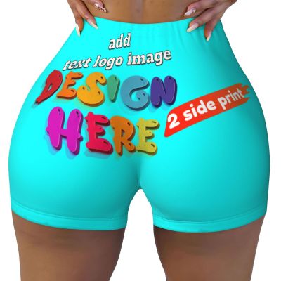 NineFit Basics Custom Yoga Shorts for Women Images or Text for Customization Personalized Womens Gym Clothes Perfect for Travel and As 2 Sides Print X-Large Cyan