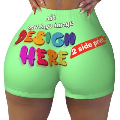 Custom Yoga Shorts for Women Add Your Text/Photo Personalized Yoga Sports Shorts Perfect for Travel and As 2 Sides Print Small Green